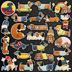 Cartoon Dachshund Embroidered Iron on Patches Cute Puppy Appliques Happy Dog Family Decals for Clothing Patch DIY Clothes Decor