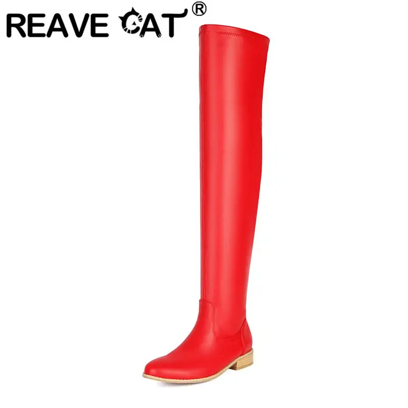 

REAVECAT 2025 Современные сапоги до бедра с круглым носком 3 см на низком каблуке на молнии Большой размер 45 46 47 48 Модные повседневные 58 см выше колена Осень