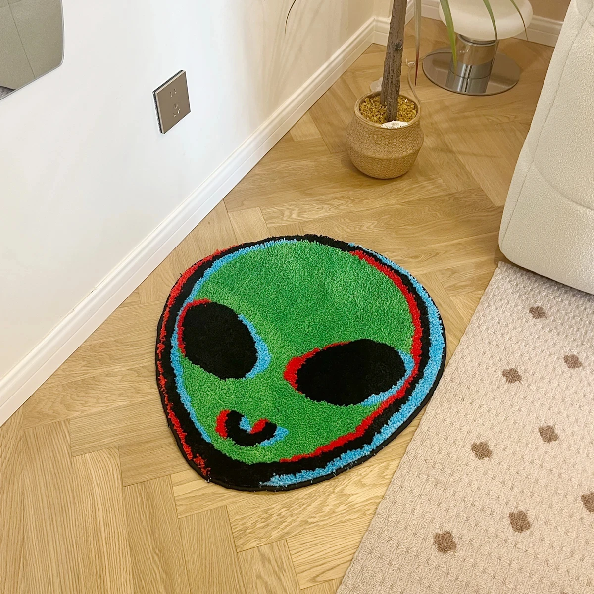 Green Alien ET Tufted Rug Bathroom Mat Super Absorbent Rug Washable Shower Bath Rug for Bedroom Decorate Non Slip Doorway Carpet