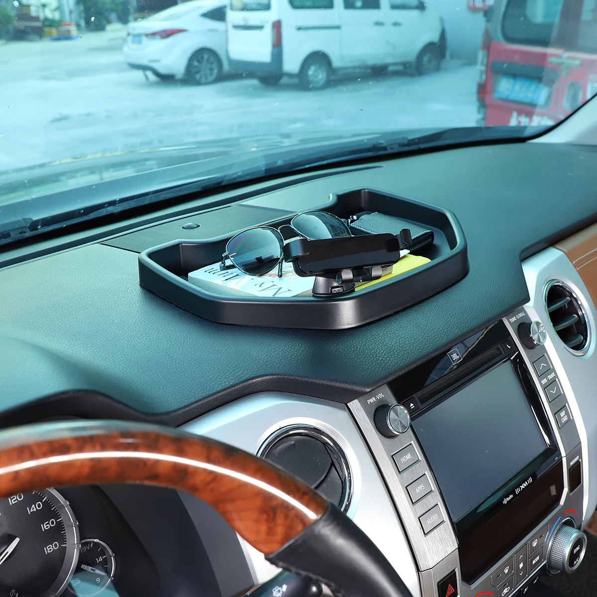 For Toyota Tundra 2014-2020 ABS Black Central Control Dashboard Phone Holder Storage Box Phone Holder Tray Car Accessories