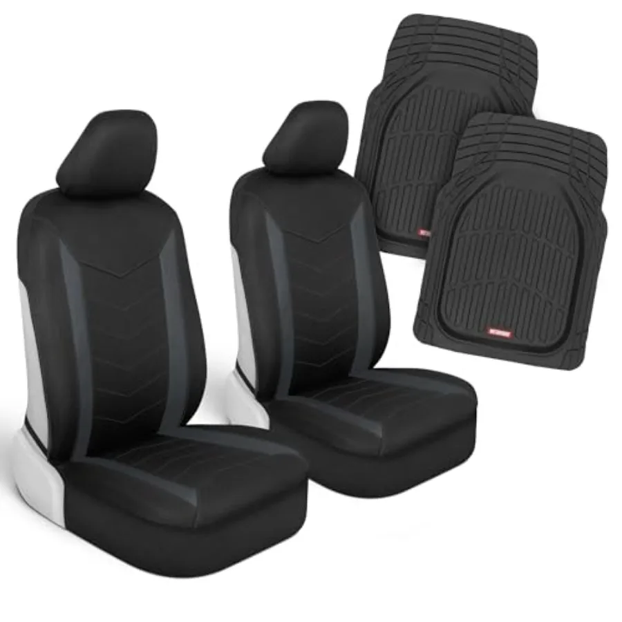 

Front seat car seat covers with trimmable floor mats universal fit for cars, trucks, SUVs, vans interior protection combo in bl