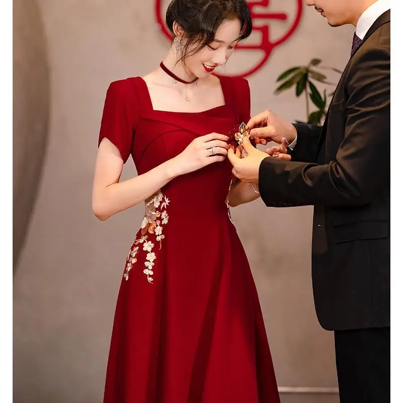 

Ele Long Red Satin Wedding Dr for Women High Waist A-Line Skirt Formal Ocn Gown Perfect for Engagement And Wedding