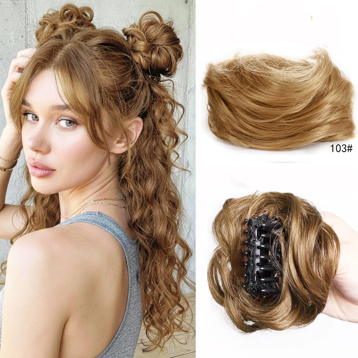Synthetic Space Buns Hair Piece 2PC Fake Hair Buns Hair Piece for Women Natural Small Claw Clip on Bun Extensions for Women