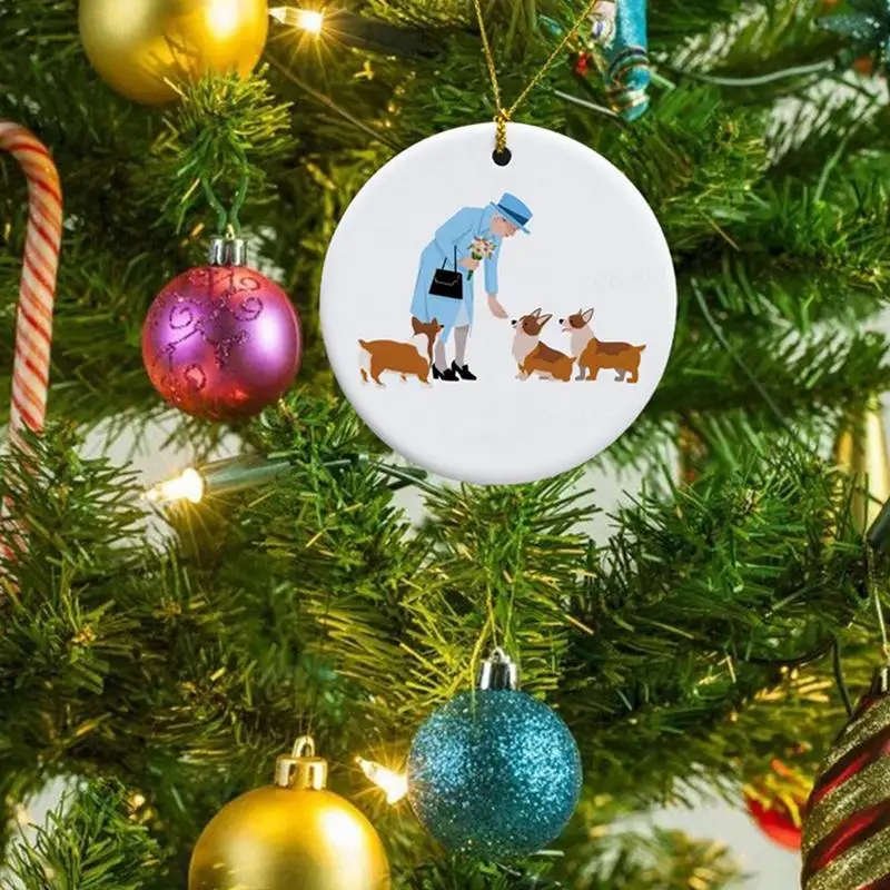 Украшение на Рождество «Королева и корги», модель 2022, Подвесные Украшения для автомобиля с изображением ее величества, королевы Елизаветы II