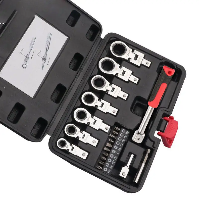 Interchangeable and Variable  8-20Pcs Ratchet Wrench Set 180° Swivel Head Socket Tool Kit for Auto Bike Home Repair