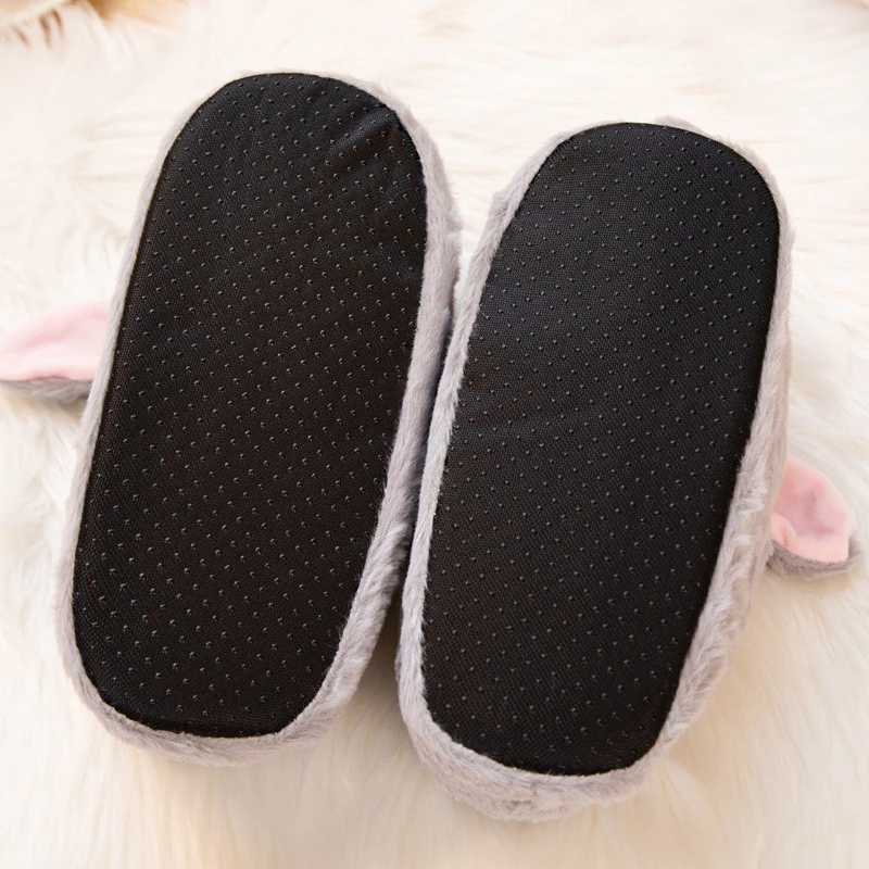 Winter Cute Pink Rabbit Gray Bunny Lifelike Cotton Anime Slippers Warm Non-slip Women Girls Cartoon Plush Indoor Slippers