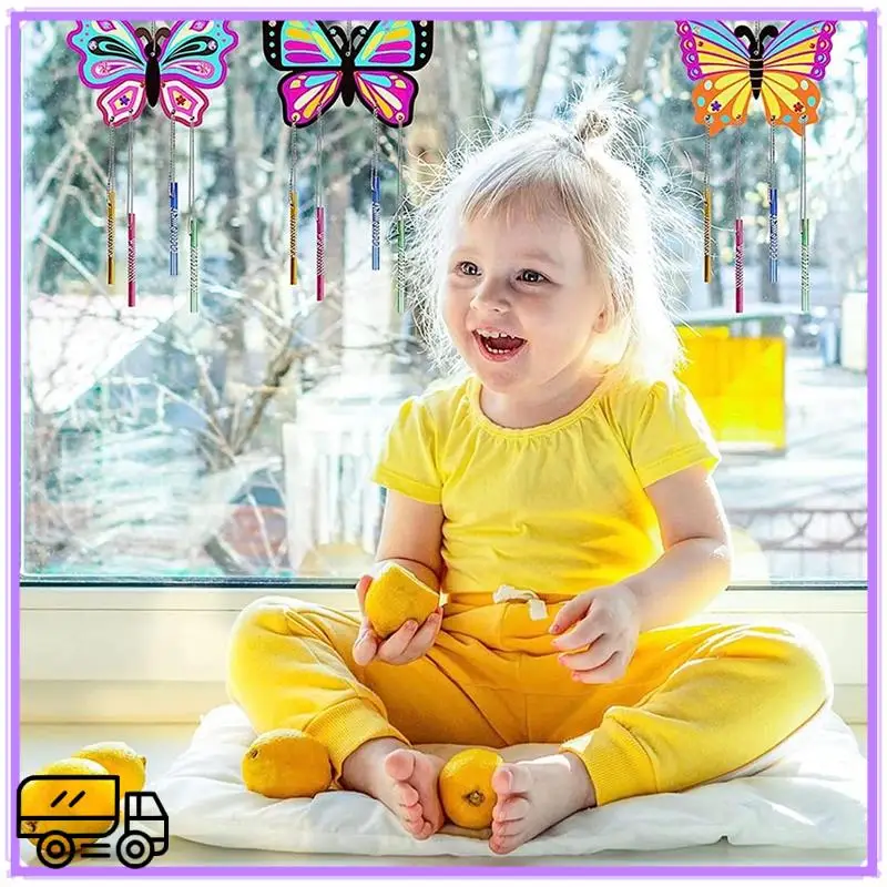 

Высокое качество, 8 комплектов, сделай сам, деревянная бабочка, колокольчик, детский комплект с кистью для рисования, сделай сам, краска-бабочка, ремесло, украшение