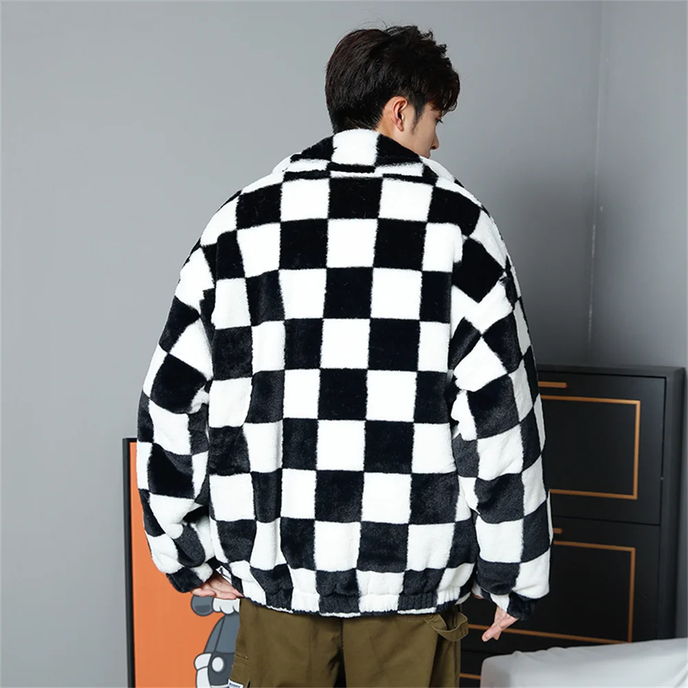 Abcvan Snaki 2023 New High Quality Black and White Plaid Rabbit Hair Cotton Coat Men\'s and Women\'s Coat