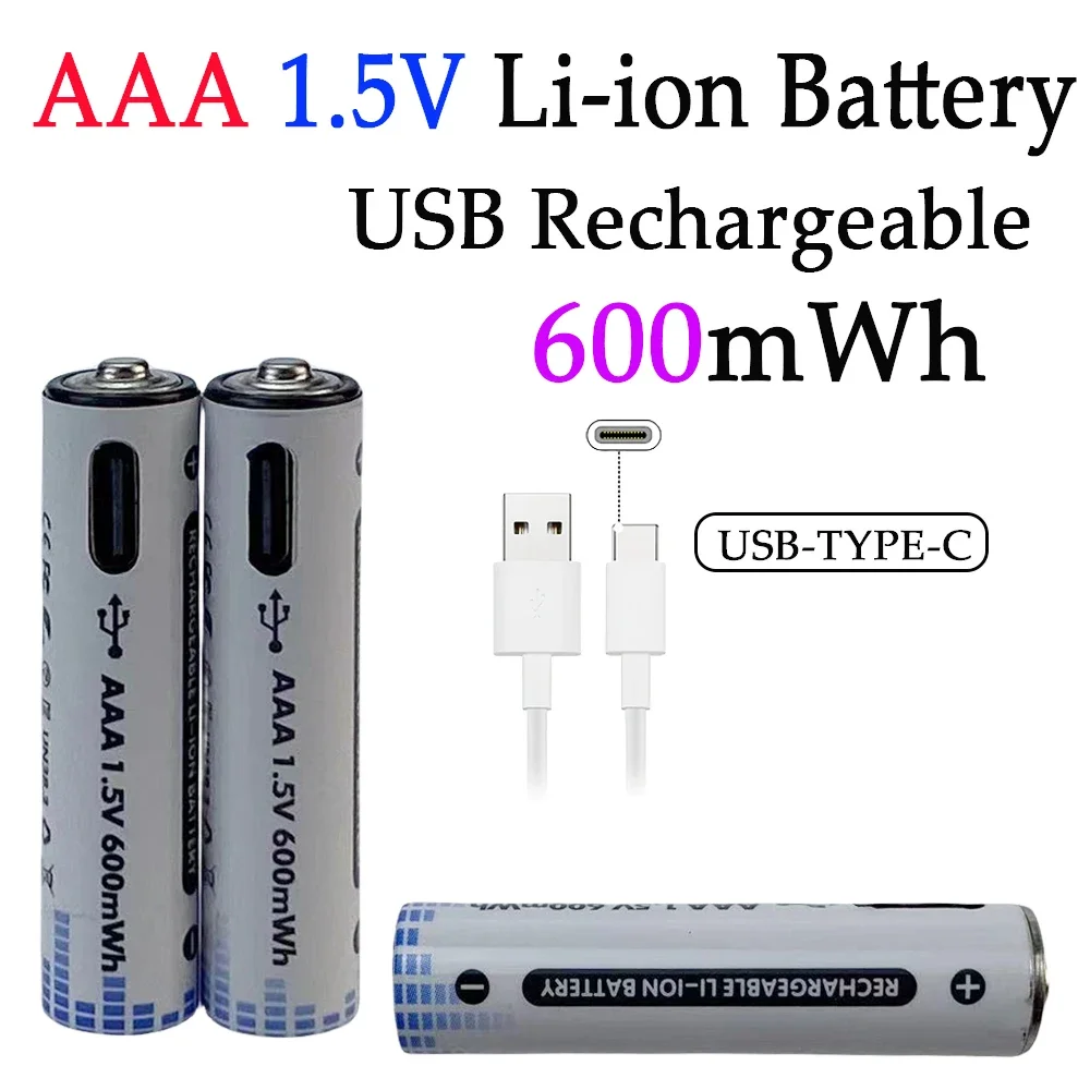 

AAA 1.5V 600mWh Rechargeable Lithium Battery USB Quick Charge Li-ion Battery for Remote Control Camera Electric Toys