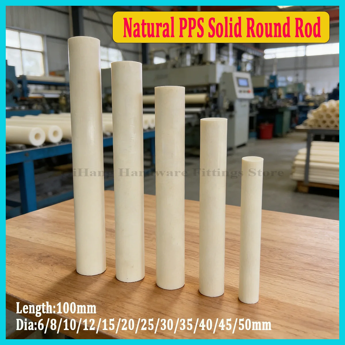 

1Pcs Natural PPS Solid Round Rod 6-50mm Diameter, Fiber Reinforced & Heat Resistant Polyphenylene Sulfide Bar for Industrial Use