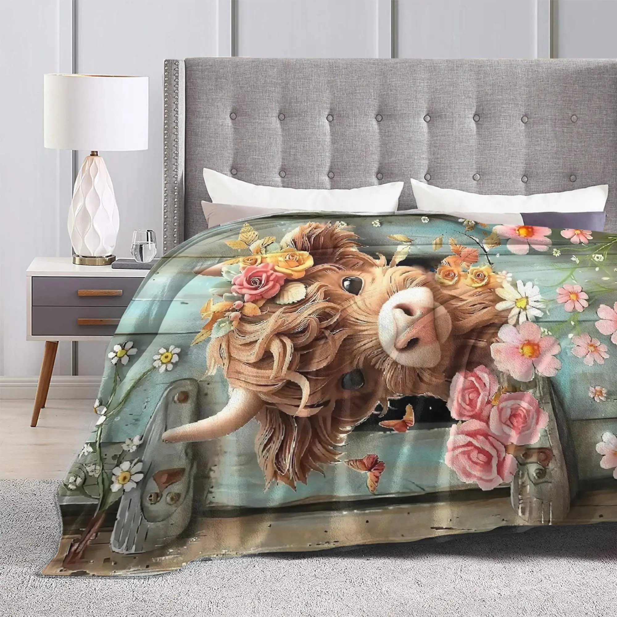 Highland Cow Boho Bloemendeken - Highland Home Textiles recensie en prijs