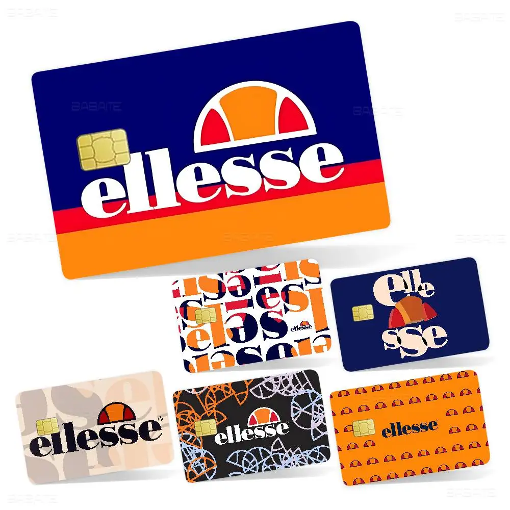 Logotipo de la marca E-Ellesse, cinta adhesiva de piel de película mate dorada, plateada y negra a la moda para tarjeta de débito de crédito bancaria
