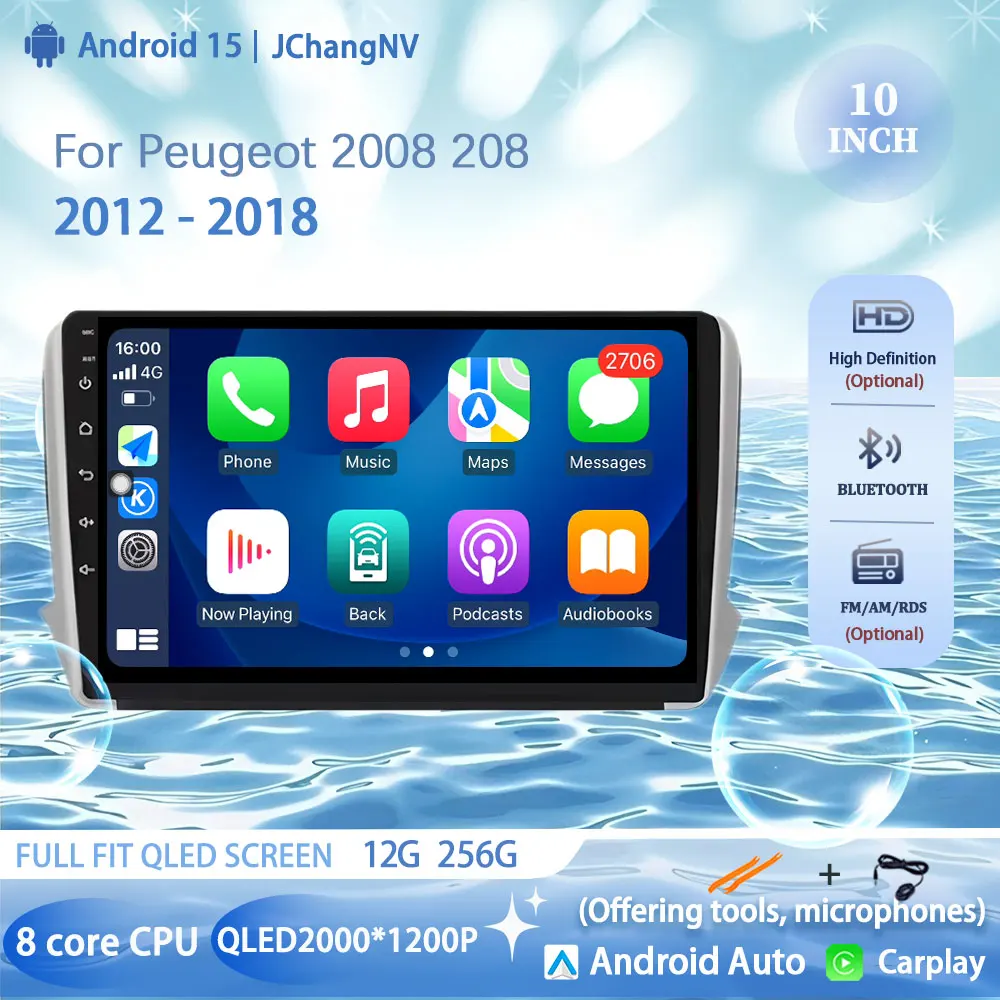 

Android 15 Car Radio For Peugeot 2008 208 2012 - 2018 GPS NAVI Head Unit Qualcomm Multimedia Stereo Video Player QLED no 2DIN BT