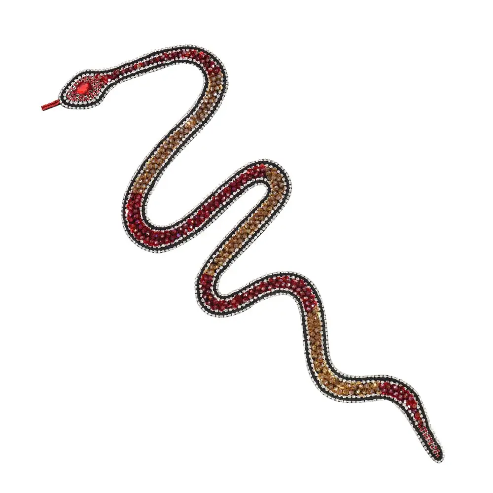 

Large Snake Embroidered Snake Patch Rhinestone Beaded Snake Patches Sew on Sequin Crystal Badge Repair Clothing Applique Craf