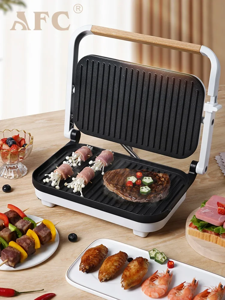 Máquina para freír carne totalmente automática para el hogar, sartén para carne sin humo doble, placa de hierro multifunción para salchichas eléctricas