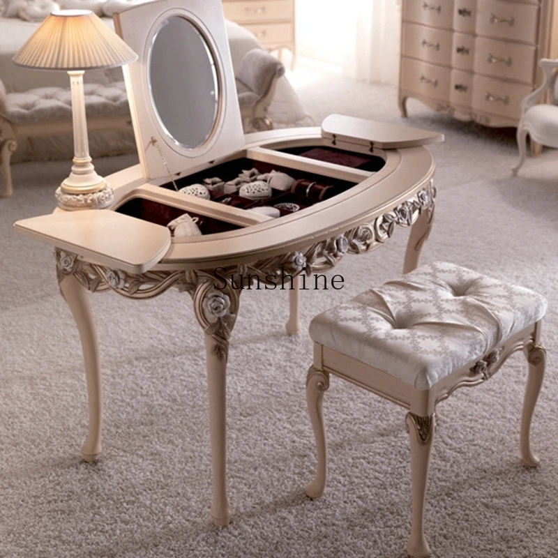 

French retro dresser small apartment flip cover multi-functional writing dressing table integrated storage