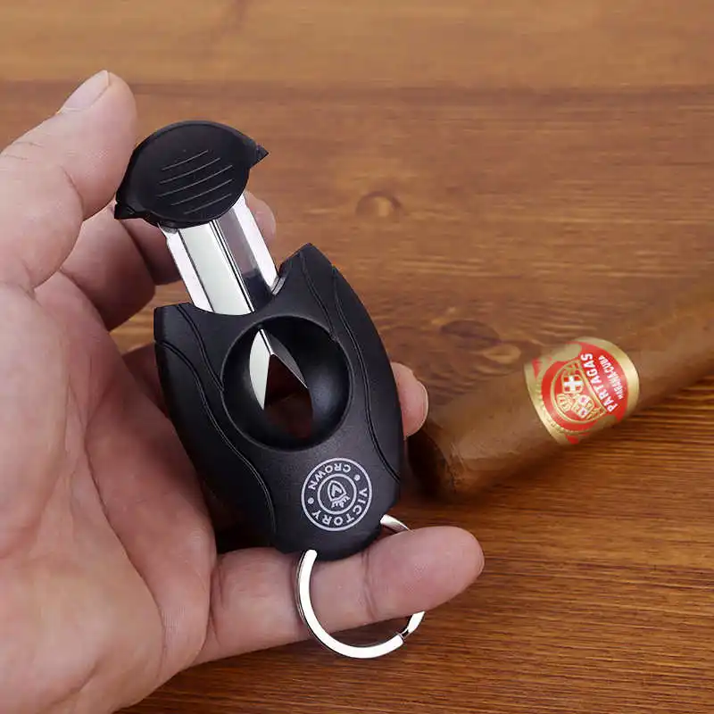 

1 piece Cigar Scissors V-shaped high-end sharp stainless steel cigar knife hole puncher portable tool with keychain