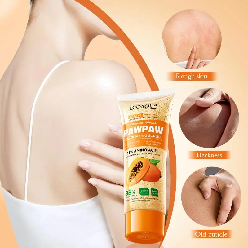 

100g BIOAOUA Papaya Vitamin C Whitening Exfoliating Scrub Moisturizing Oil Control Cleansing Whitening Body Scrub Exfoliating
