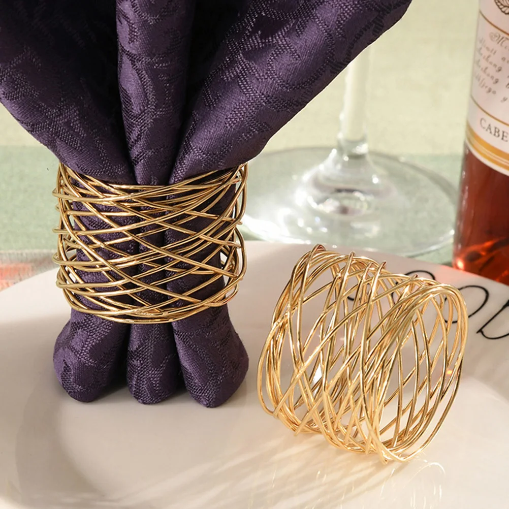 

6pcs Creative Iron Wire Rings Golden Metal Napkin Holders For Holiday Party Table Decoration Unique Napkin Buckles Kitchen Bar