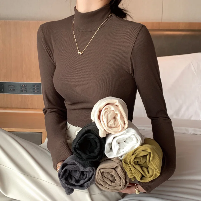 

2024 New Knitted Half-turtleneck Pullovers Women Bottom Shirts Sweater Jumper Elegant Korean Fashion Long-sleeved Tops Knitwear