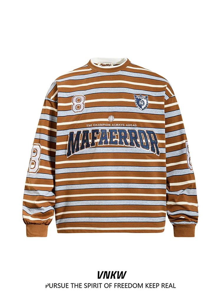 

American Retro Striped Color Blo Letter Print Hoodie Loose round Ne Long Sve Casual Versatile ex Sweatirt