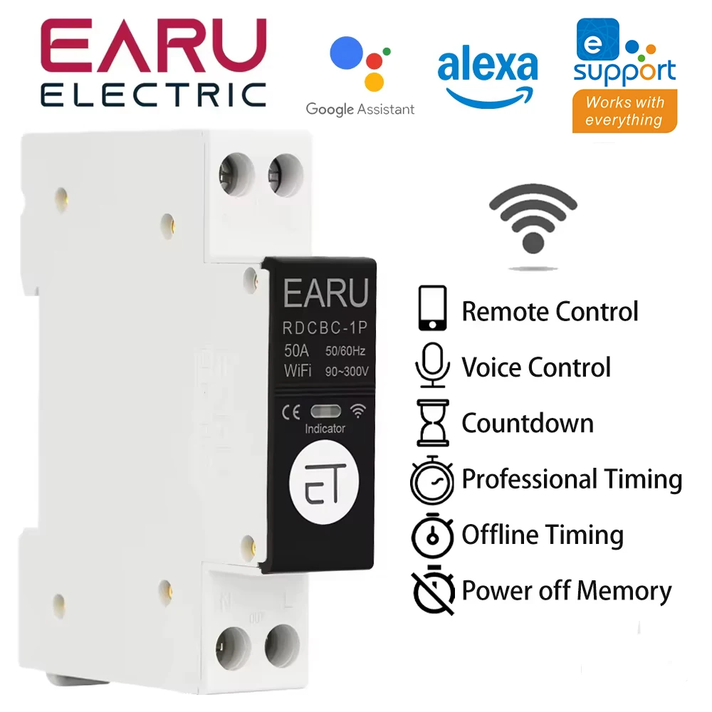 

1P+N Din Rail WIFI Circuit Breaker Smart Timer Switch Relay Remote Control By eWeLink Smart Home Compatiable With Alexa Google