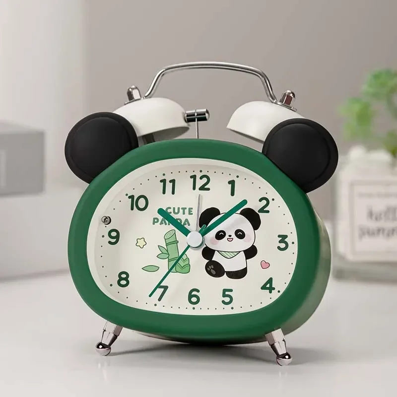 Creative Panda Alarm Clock Silent Bedside Design with Night Light Battery Powered Portable Decor for Students and Kids Bedroom