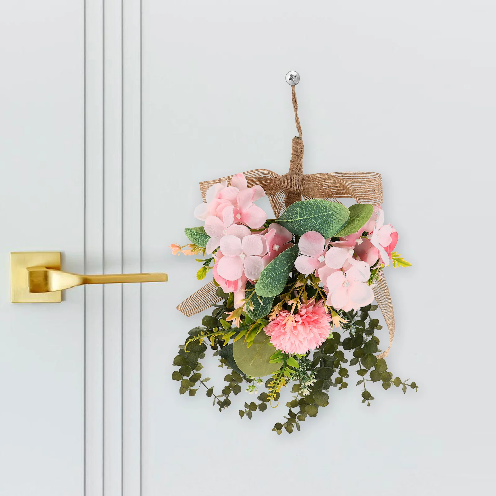 

Artificial Chrysanthemum Eucalyptus Swag Pink Faux Wall Hanging Decor For Front Door Porch Window Stair Farmhouse Mantel