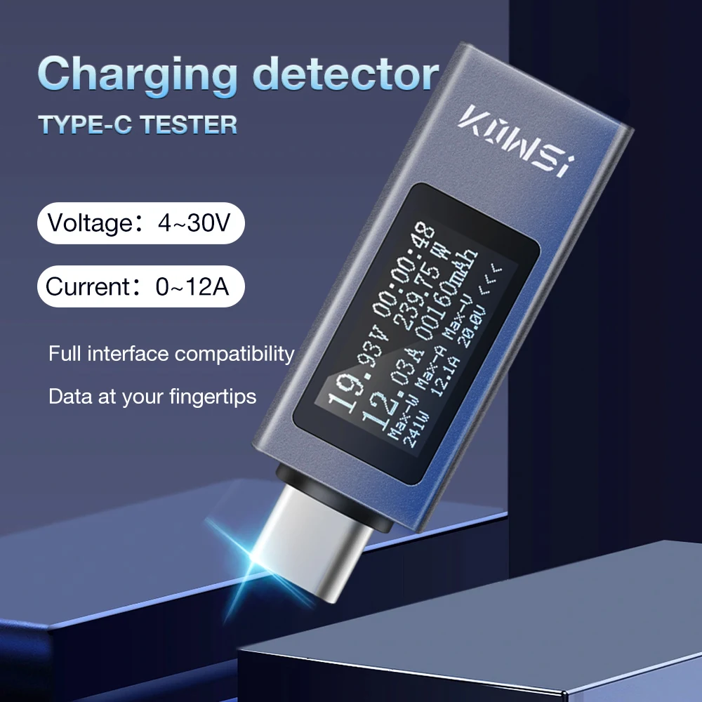 【セール中】DC 4-30V 0-12A タイプ C テスター KWS-2301C デジタル電圧計電流計携帯電話充電検出器 LED ディスプレイ電圧電力計
