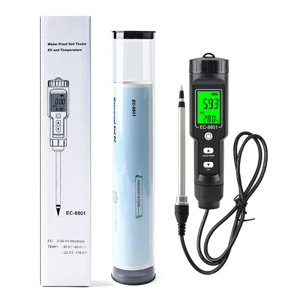 Digital 2-in-1 Soil EC Temperature Tester Automatic Temperature Compensation Detachable Probe Tester With Backlighting