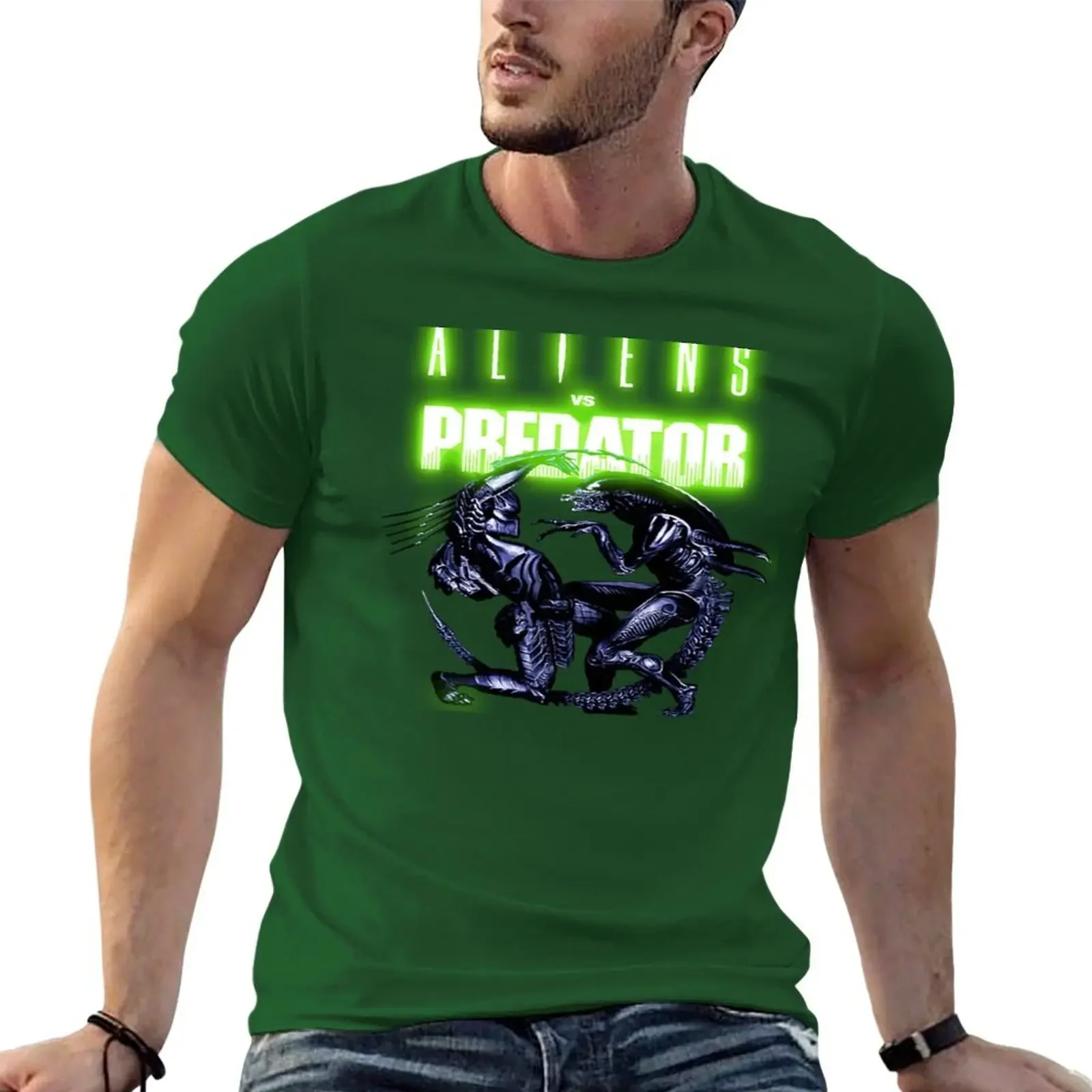 2024 four season t shirt Aliens versus Predator symbol logo movie T-shirt plain short sleeves pure cotton tops casual streetwear