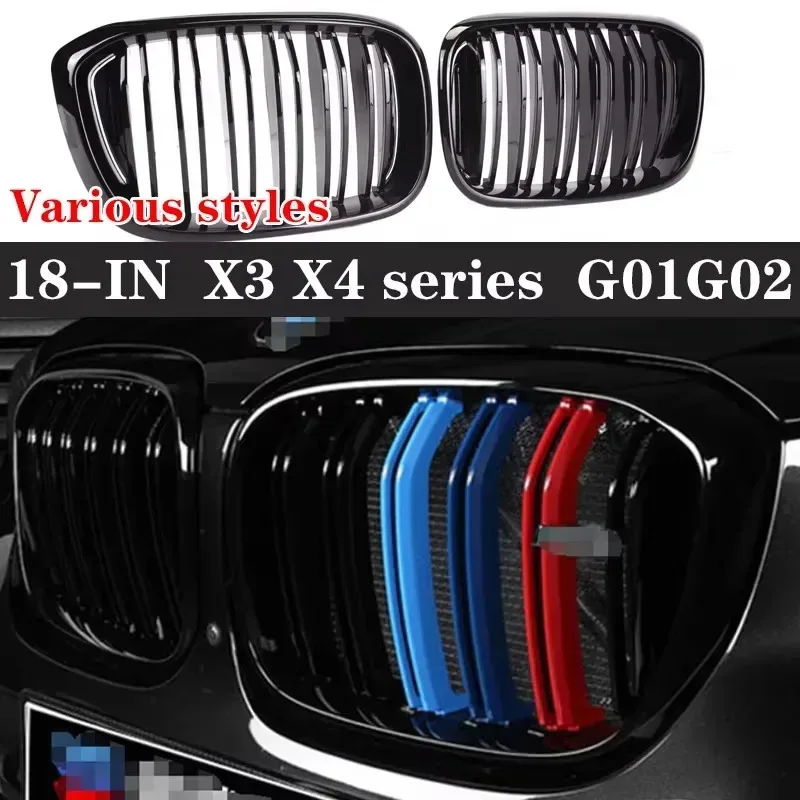 

For BMW X3 X4 G01 G02 2018+ Kidney Grille Glossy Black ABS Color Plastic Front Bumper Auto Decor Grill body kit
