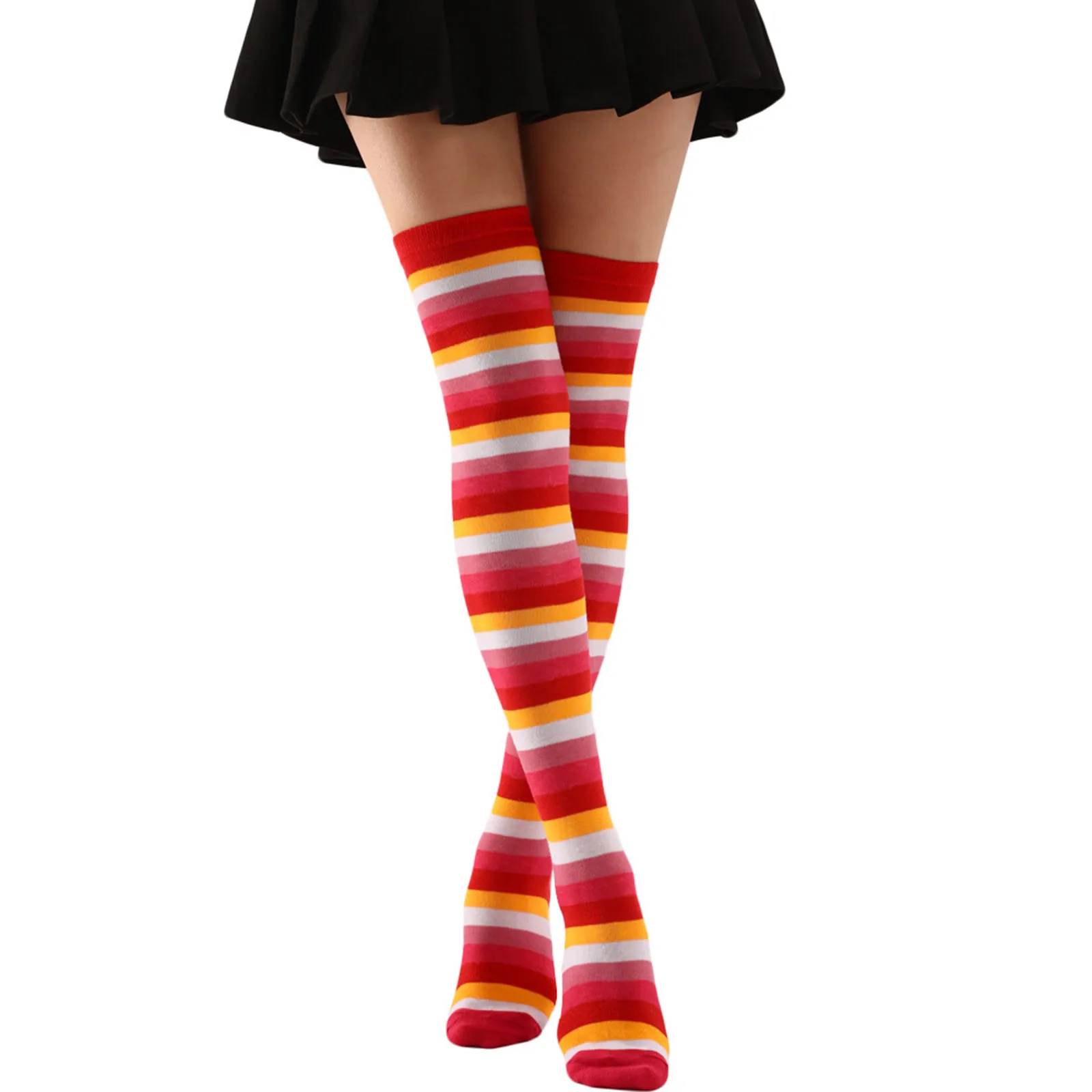 Color Striped Stockings For Women Lovely School Girls Knee High Long Stockings Cosplay Anime Student Socks Stockings