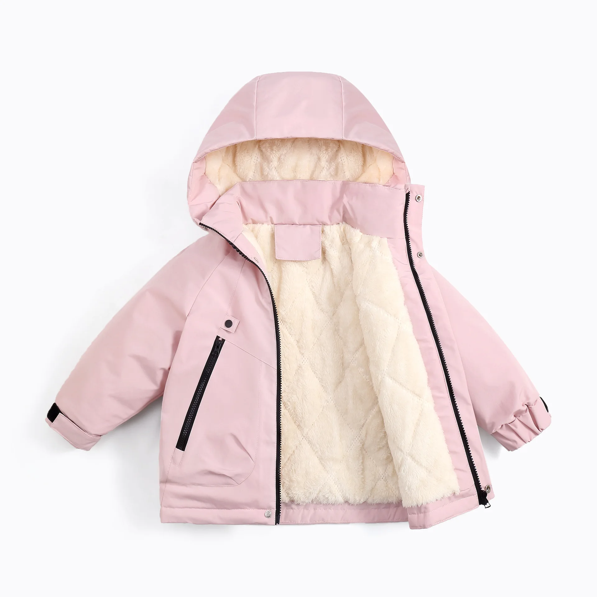 Autumn and winter children's fleece-lined outdoor jackets large kids outdoor wear boys and girls' cotton hooded large size