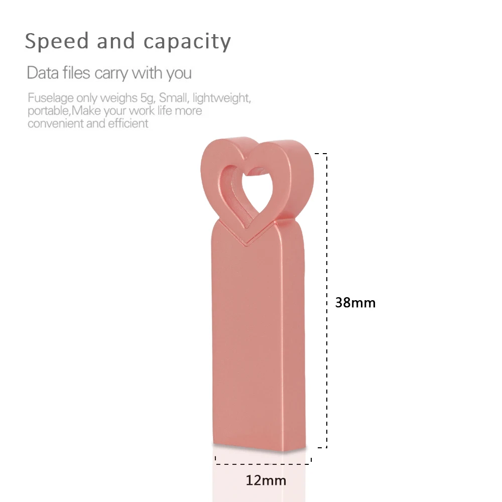 High Speed USB Flash Drives 128GB 64GB Cute Heart Pen Drive 32GB Rose Gloden Memory Stick Real Capacity Pendrive Creative gift