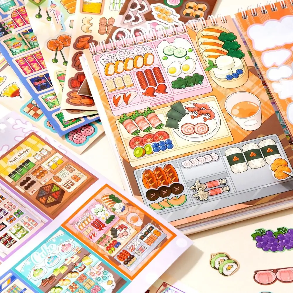 

Cartoon Miniature Landscape Sticker Book Decompression Coil Binding 3D Daily Storage Sticker Collection DIY Cabin Scene Sticker