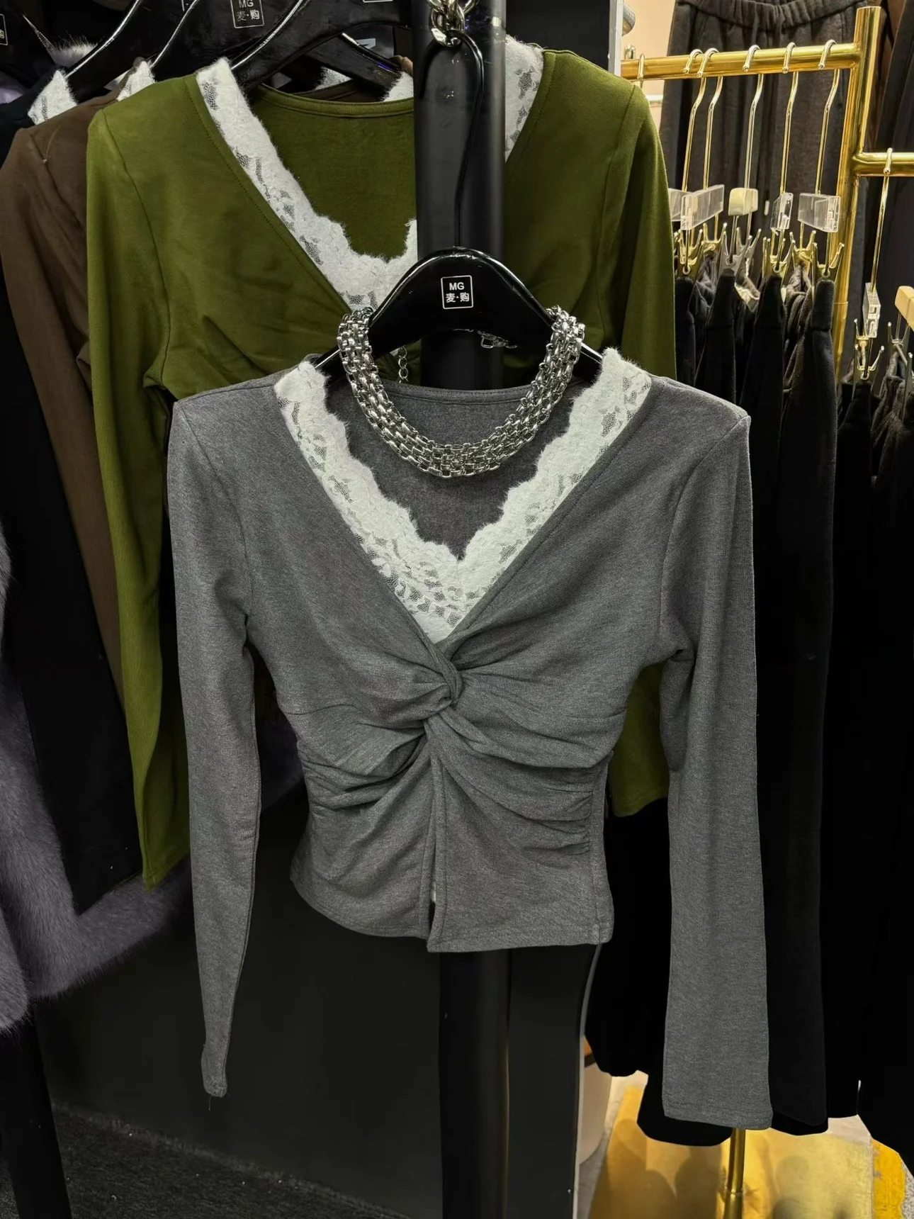 

Зимняя кружевная футболка V-Ne Long Sve Slim Fit ort, женская футболка с накладкой на плечо, мягкая удобная корейская футболка