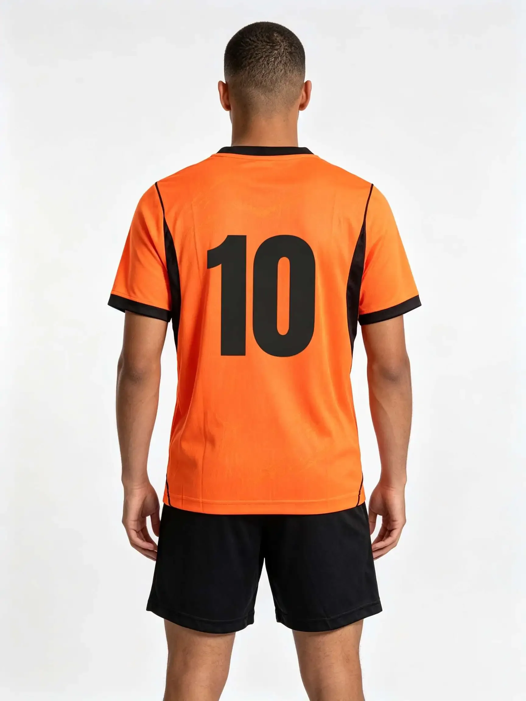 26/27 Unisex Blank Soccer 2‑Piece Set, Kids Adults Parent‑Child Kit, Custom No.1 7 8 9 10 Orange top and black shorts jersey set