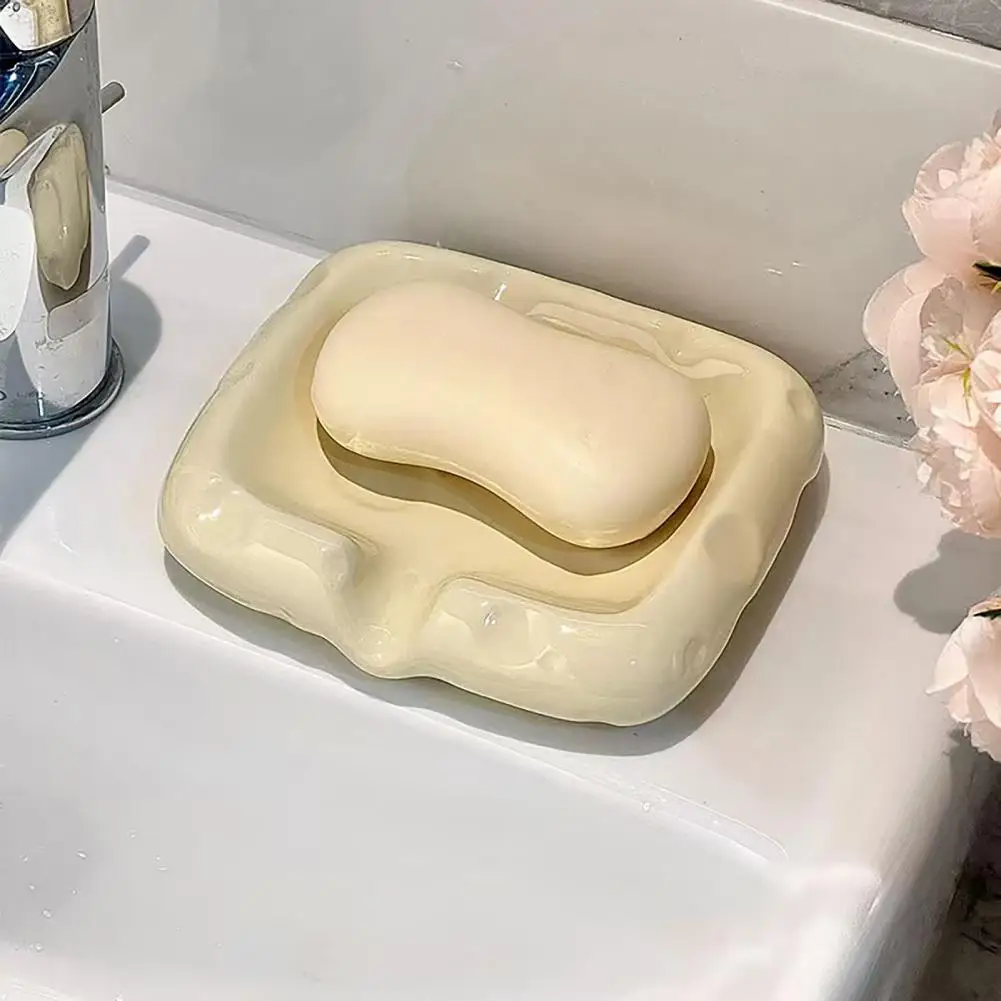 Glazed Ceramic Soap Tray Ceramic Soap Dish Ceramic Soap Holder Tray with Non-slip Design Bathroom Dish Sea-shell Shape