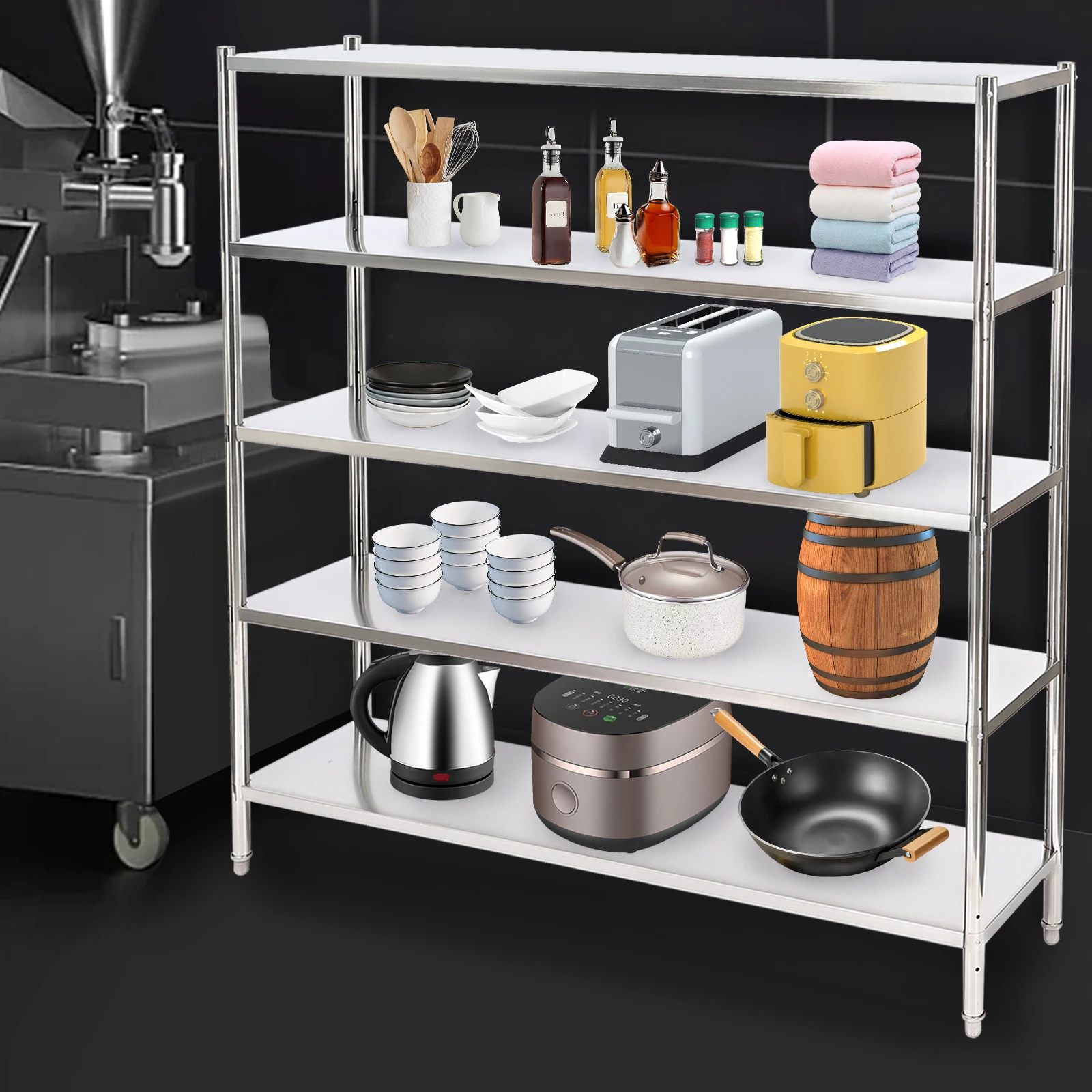 

Durable 5-Layer Stainless Steel Shelving with High Load Capacity, Ideal for Storing and Displaying Goods, Easy to Install and