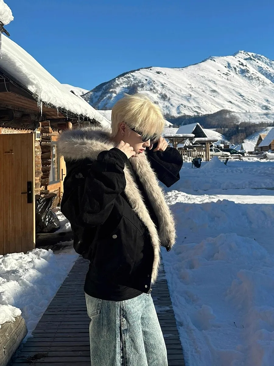 

Американская ретро-куртка с капюшоном, утепленная хлопковая, с меховым воротником, для мужчин и женщин, повседневная, теплая, с длинными рукавами, на молнии