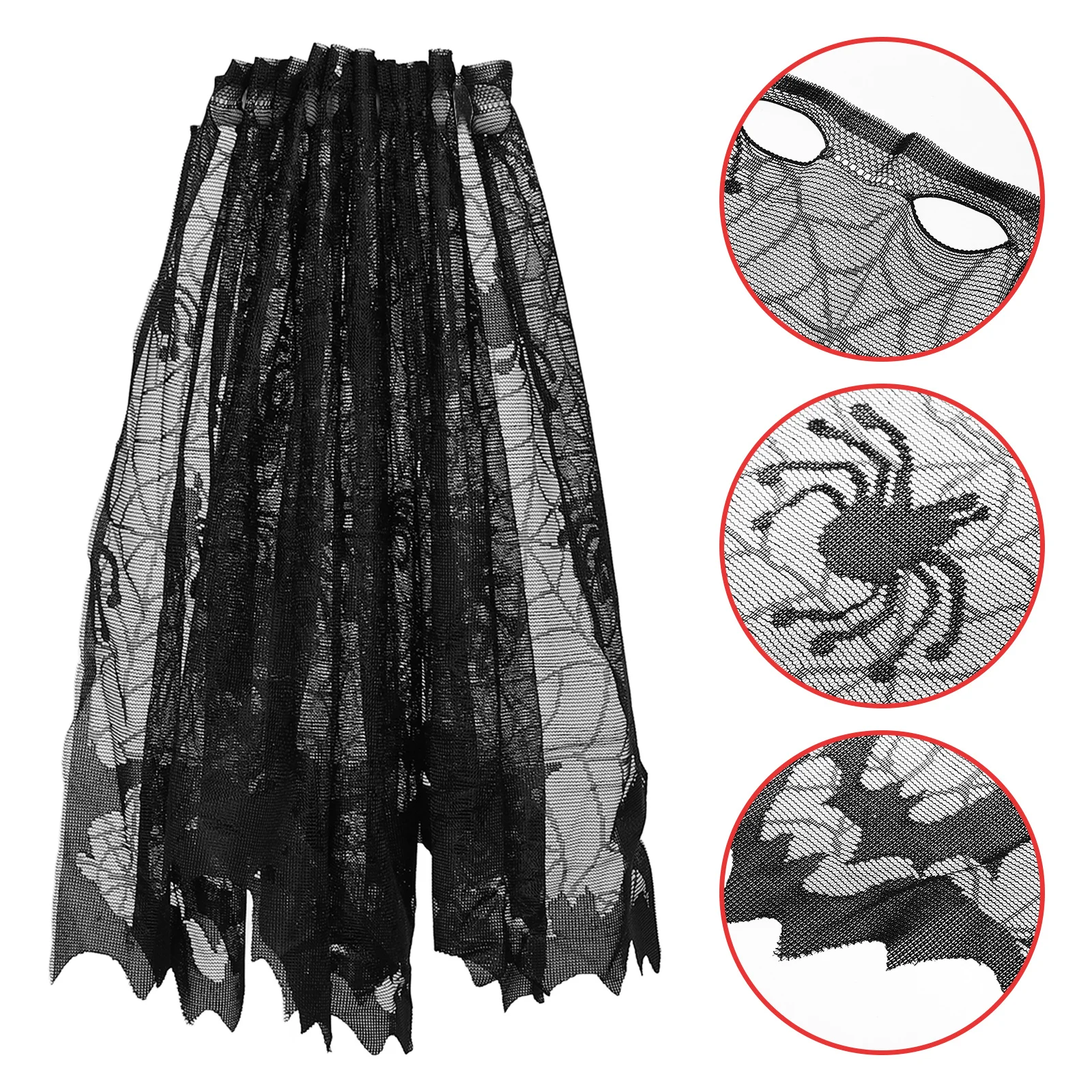 

Black Halloween Lace Window Curtain Spider Web Bats Door Curtain Fireplace Cloth Lampshade Decor for Ghost Festival