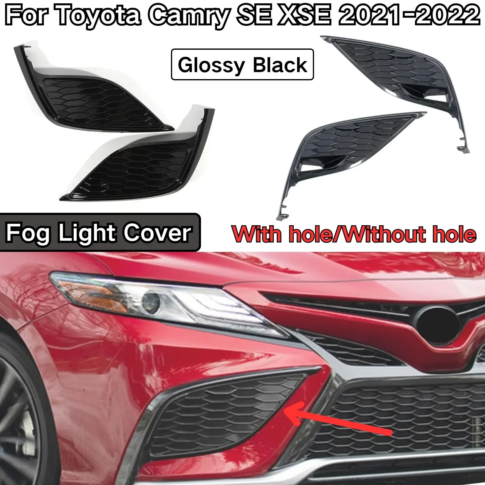 

Fog Light Cover For Toyota Camry SE XSE 2021-2022 Sports A Pair Glossy Black Without/With Hole Accessories Body Kit Grille