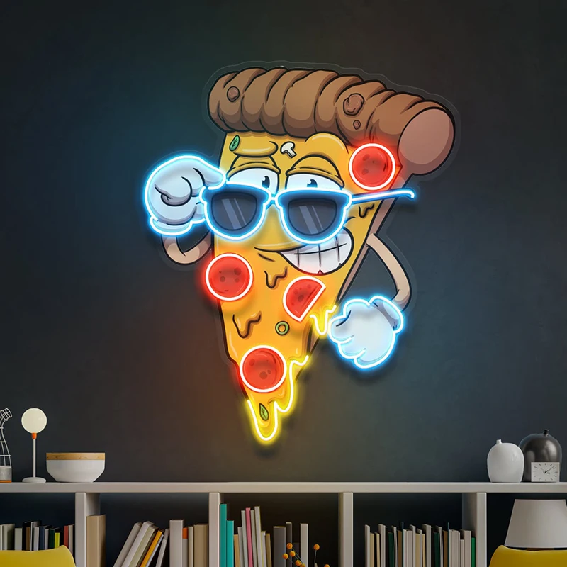 Cool Cartoon Pizza Neon Sign Custom Led Neon Sign Restaurant Neon Light for Living Room Home Bar Wall Decor Bar Logo Lights