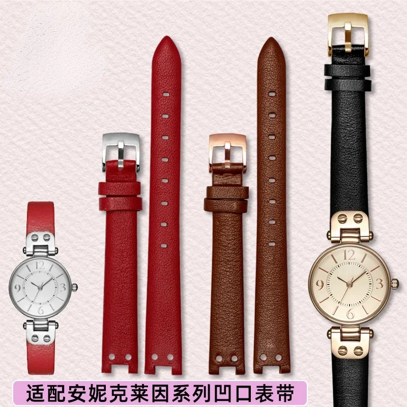 Genuine Leather Watch Strap for Anne Klein Watchband Notch AK Girl Simple Elegant Belt Small Dial Retro Watch Band 12mm White