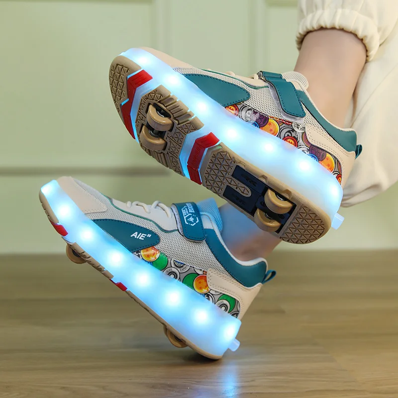 Roller Skate Shoes 4 Wheels Sneakers Children Boys 2023 Gift Girls Fashion Sports Casual Led Flashing Light Kids Toys Boots