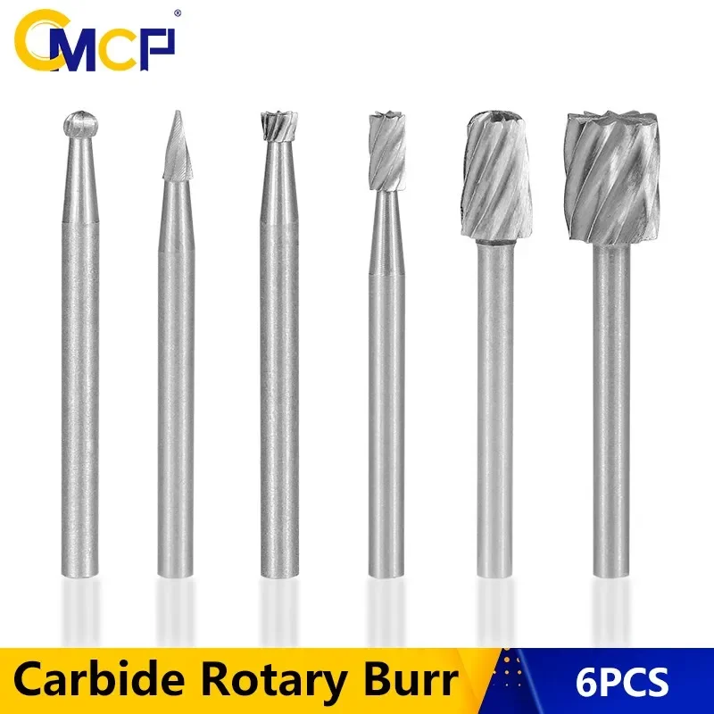 CMCP 6 Stück Drehbohrer Hartmetall-Fräser 3 mm Schaft Drehfräser CNC-Gravurbits für Dremel Drehwerkzeug