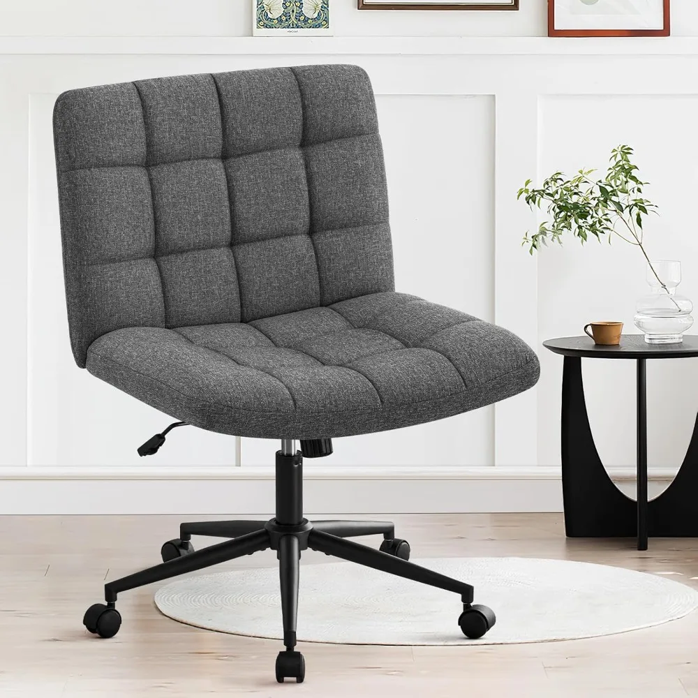 Adjustable Home Office Chair With 360° Wheels Linen Fabric Padded Swivel Chair Darkgrey Bedroom Computer Armchair Gaming Desk