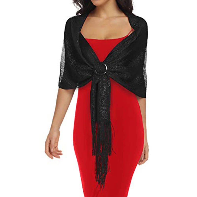 أزياء طويلة هامش الحجاب النساء المسلمات الحجاب عشاء الرقص هامش وشاح حزب ليلة خارج مساء ارتداء اكسسوارات أنيقة #5