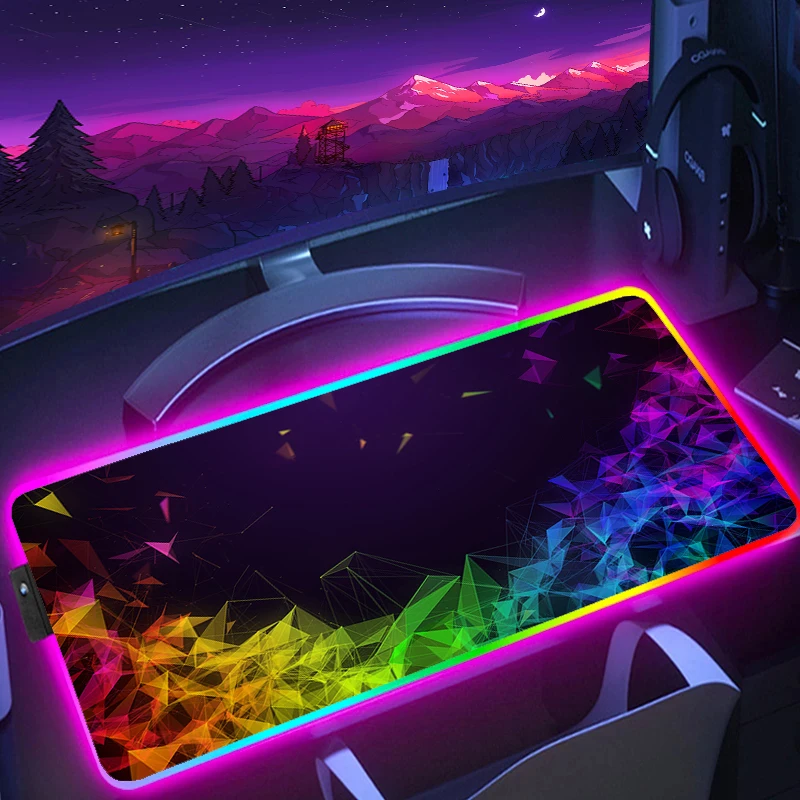 Geometric Large Gaming Mouse Pad XXL With Backlit Speed For Game Mousepad RGB Mouse Mat LED Art Non-Slip Computer Keyboard Mat